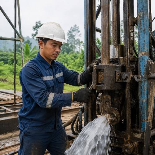 Teknisi Jasa Sumur Bor Pekanbaru sedang bekerja